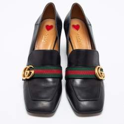 Pre Owned حذاء كعب عالي غوتشي بيتون جلد أسود مزين ويب جي جي مقاس 41 