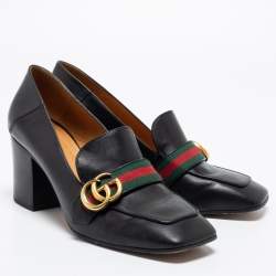 Pre Owned حذاء كعب عالي غوتشي بيتون جلد أسود مزين ويب جي جي مقاس 41 