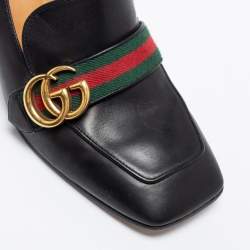 Pre Owned حذاء كعب عالي غوتشي بيتون جلد أسود مزين ويب جي جي مقاس 41 