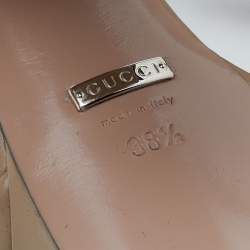 مملوكة مسبقًا Gucci Beige Leather Claudie Horsebit Platform Block Heel Ankle Strap Sandals Size 38.5