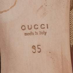 Pre Owned Gucci Brown/Beige Leather and GG Canvas Horsebit Ballet Flats Size 35