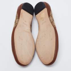 Pre Owned Gucci Brown/Beige Leather and GG Canvas Horsebit Ballet Flats Size 35