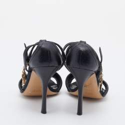 Gucci Black Leather Web Lock Charm Detail Ankle Strap Sandals Size 36.5