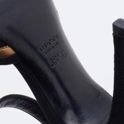 Pre Owned Gucci Black/Gold Suede And Leather Ankle Strap Sandals Size 38.5