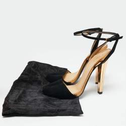 Gucci Black/Gold Suede Peep Toe Ankle Strap Sandals Size 38