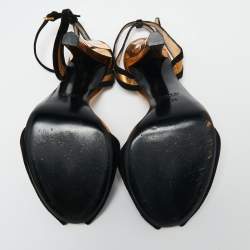 Gucci Black/Gold Suede Peep Toe Ankle Strap Sandals Size 38