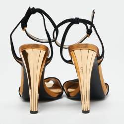 Gucci Black/Gold Suede Peep Toe Ankle Strap Sandals Size 38