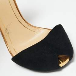 Gucci Black/Gold Suede Peep Toe Ankle Strap Sandals Size 38