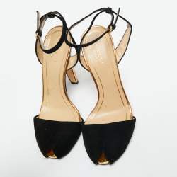 Gucci Black/Gold Suede Peep Toe Ankle Strap Sandals Size 38