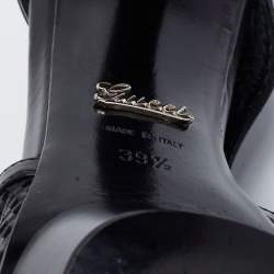 Pre Owned حذاء بوت للكاحل غوتشي جلد أسود مثقب مقدمة مفتوحة نعل سميك مقاس 39.5