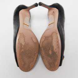 Pre Owned حذاء كعب عالي غوتشي هورسبيت جلد لامع م يكروغوتشيسيما أسود مقدمة مفتوحة مقاس 38.5