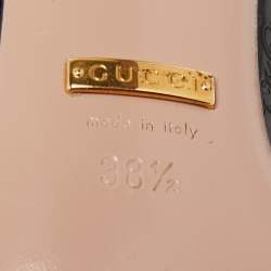 Pre Owned حذاء كعب عالي غوتشي هورسبيت جلد لامع ميكروغوتشيسيما أسود مقدمة مفتوحة مقاس 38.5