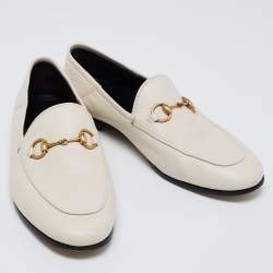 Pre Owned Gucci Cream Leather Brixton Collapsible Loafers Size 37