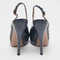 Gucci Slate Grey Patent Leather Peep-Toe Platform Slingback Sandals Size 35.5