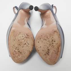 Gucci Slate Grey Patent Leather Peep-Toe Platform Slingback Sandals Size 35.5