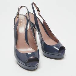 Gucci Slate Grey Patent Leather Peep-Toe Platform Slingback Sandals Size 35.5