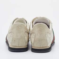 Gucci Off-White Guccissima Leather And Suede Web Low Top Sneakers Size 36