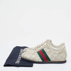 Gucci Off-White Guccissima Leather And Suede Web Low Top Sneakers Size 36