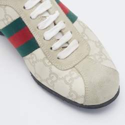 Gucci Off-White Guccissima Leather And Suede Web Low Top Sneakers Size 36