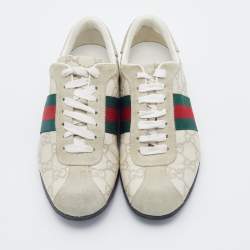 Gucci Off-White Guccissima Leather And Suede Web Low Top Sneakers Size 36