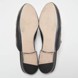 Pre Owned Gucci Black Leather Bee and Star Embroidered Princetown Flat Mules Size 37