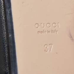 Pre Owned Gucci Black Leather Bee and Star Embroidered Princetown Flat Mules Size 37