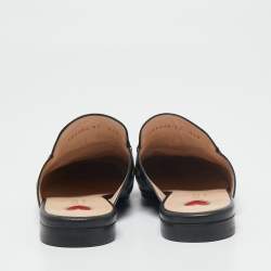 Pre Owned Gucci Black Leather Bee and Star Embroidered Princetown Flat Mules Size 37