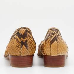 Pre Owned حذاء باليرينا فلات غوتشي حي متداخلة جلد ثعبان بني/بيج مقاس 37