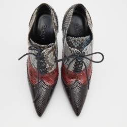 Gucci Tricolor Brogue Python Leather Gia Pointed Toe Lace Up Ankle Booties Size 35