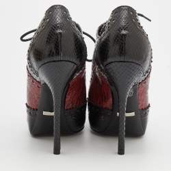 Gucci Tricolor Brogue Python Leather Gia Pointed Toe Lace Up Ankle Booties Size 35