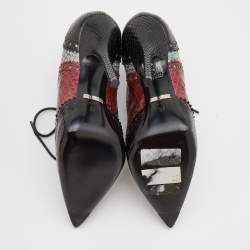 Gucci Tricolor Brogue Python Leather Gia Pointed Toe Lace Up Ankle Booties Size 35