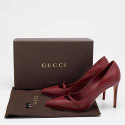Pre Owned Gucci Dark Red Leather Mary Jane Pumps Size 39