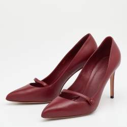 Pre Owned Gucci Dark Red Leather Mary Jane Pumps Size 39
