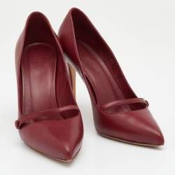 Pre Owned Gucci Dark Red Leather Mary Jane Pumps Size 39