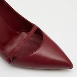 Pre Owned Gucci Dark Red Leather Mary Jane Pumps Size 39