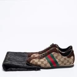 مملوكة مسبقًا Gucci Beige/Brown GG Canvas and Suede Web Low Top Sneakers Size 37.5