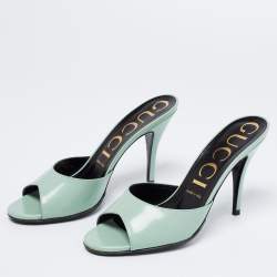 Gucci Green Leather Slide Sandals Size 38