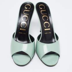 Gucci Green Leather Slide Sandals Size 38