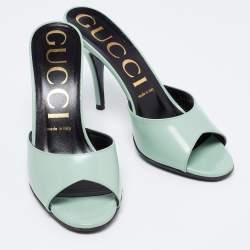 Gucci Green Leather Slide Sandals Size 38
