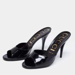 مملوكة مسبقًا Gucci Black Leather Slide Sandals Size 38
