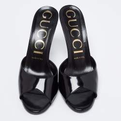 مملوكة مسبقًا Gucci Black Leather Slide Sandals Size 38