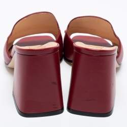 Pre Owned Gucci Burgundy Leather Horsebit  Slide Sandals Size 38