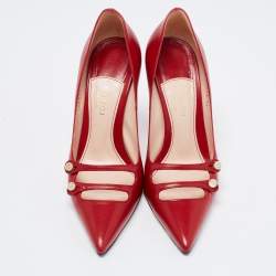 Pre Owned Gucci Red Leather Aneta Pointed Toe Pumps Size 36