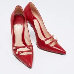 Pre Owned Gucci Red Leather Aneta Pointed Toe Pumps Size 36