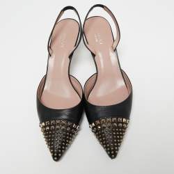 مملوكة مسبقًا Gucci Black Leather Studded Pointed Toe Slingback Pumps Size 39.5