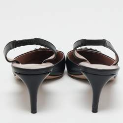 مملوكة مسبقًا Gucci Black Leather Studded Pointed Toe Slingback Pumps Size 39.5
