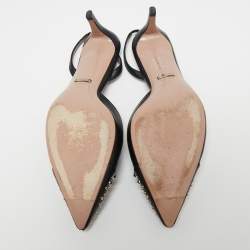 مملوكة مسبقًا Gucci Black Leather Studded Pointed Toe Slingback Pumps Size 39.5