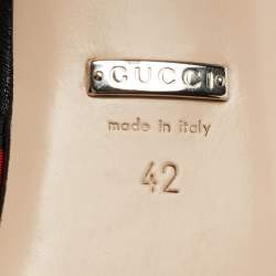 Pre Owned حذاء سلايد غوتشي هورسبيت إيما ويب جلد أسود/أحمر بحزام مقاس 42