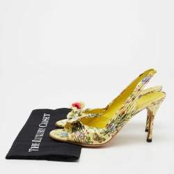 Gucci Multicolor Floral Print Satin Bow Open-Toe Slingback Sandals Size 40.5