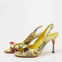 Gucci Multicolor Floral Print Satin Bow Open-Toe Slingback Sandals Size 40.5
